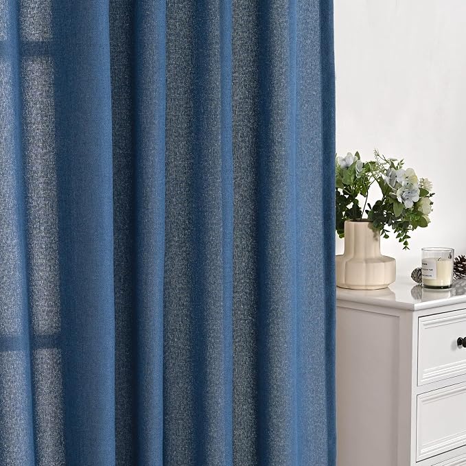 YoungsTex Navy Blue Linen Kitchen Window Curtains 40 Inch Length, Short Light - Image 7