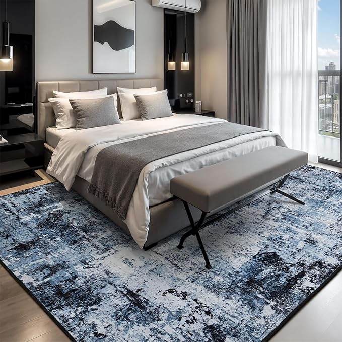 Rugflix 4x6 Area Rugs for Living Room, Washable Navy Blue Dark Rug | Machine - Image 2
