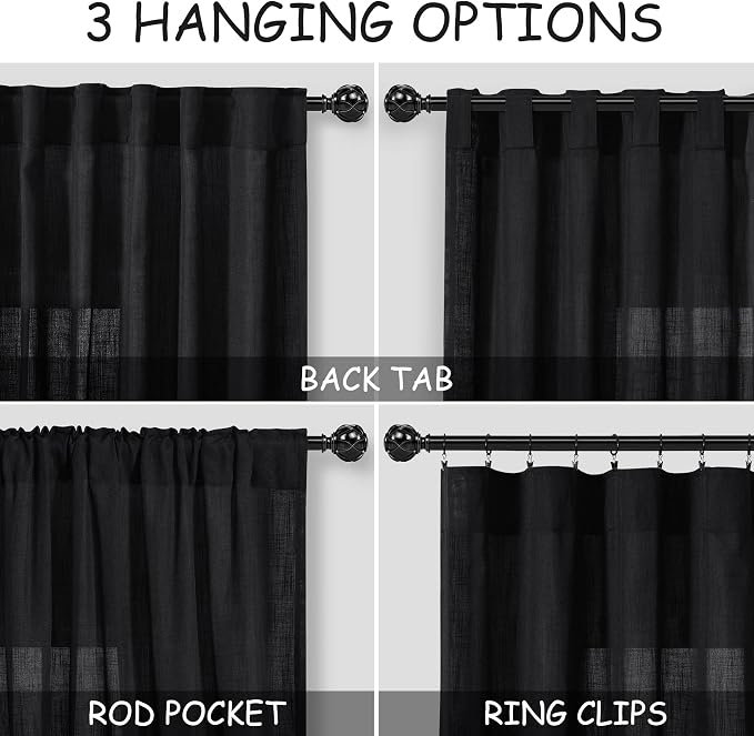 Black Linen Curtains 120 inch Extra Long - Image 4