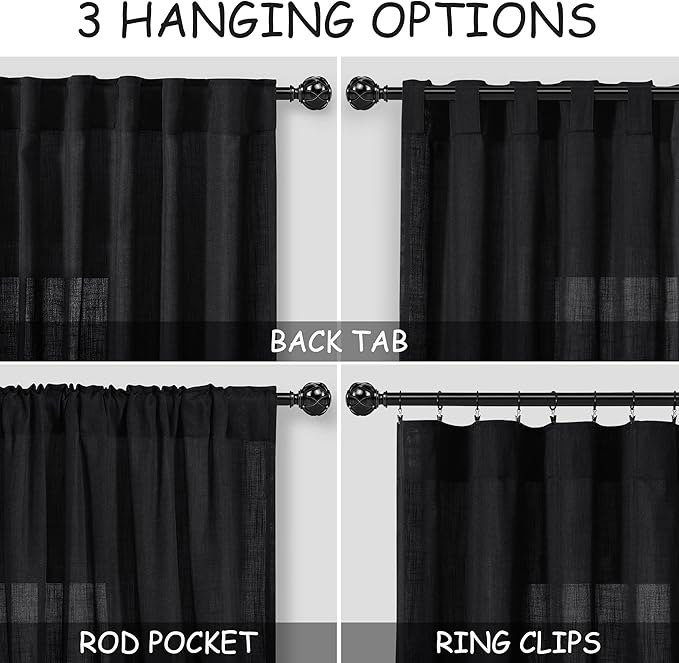 Extra Long Black Curtain 102 inches Long 2 Panels Set - Image 3