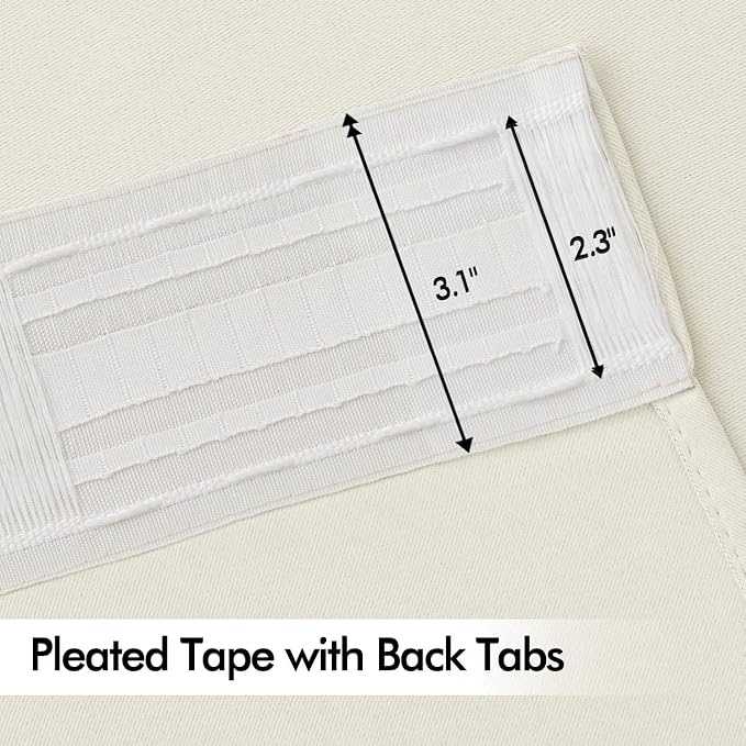 MIULEE Beige White Back Tab Blackout Curtains 52x63 Inches Long 2 Panel Set | - Image 4