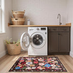 Black Brown Floral Hallway Runner Rug 2x5 - Image 4