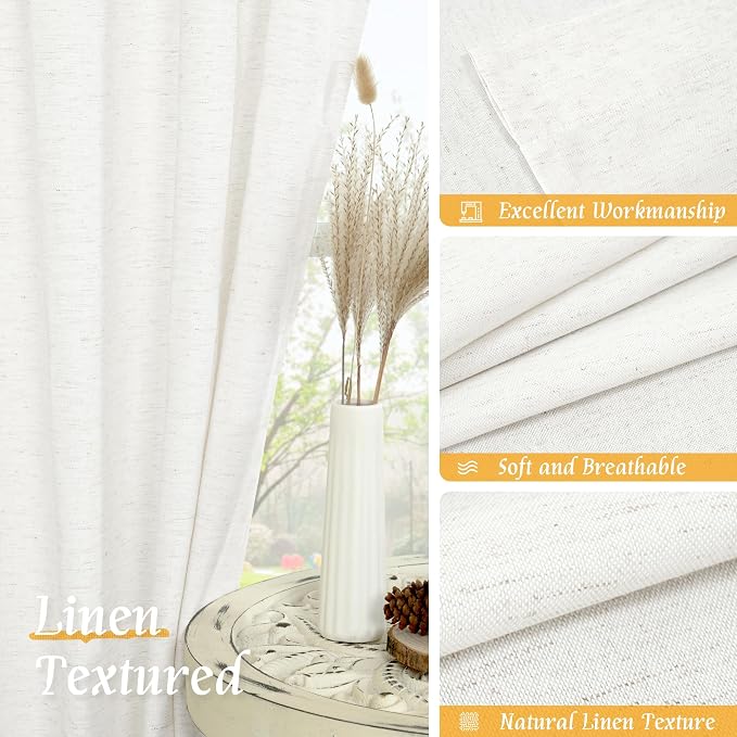 54 Inch Length Ivory White Linen Curtains - Image 7