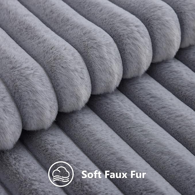 decorUhome Fall Faux Fur Throw Pillow Covers 12x20 Set of 2 Grey | Decorative - Image 2