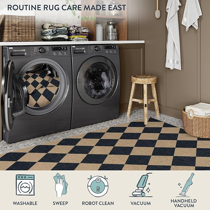Lahome Checkered Easy Jute Round Rug 4ft, Outdoor Entryway Rug Washable | Black - Image 6