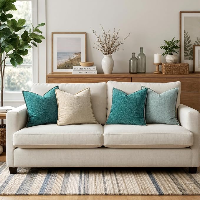 MIULEE Decorative Couch Throw Pillow Covers 16x16 Inch Teal 2 Pack | Farmhouse - Image 5