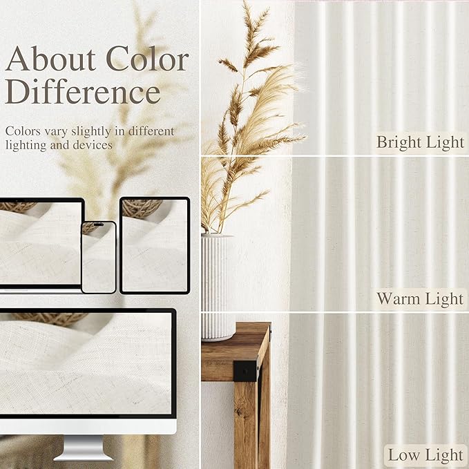 Cream Linen Curtains 62 Inch Length - Image 3