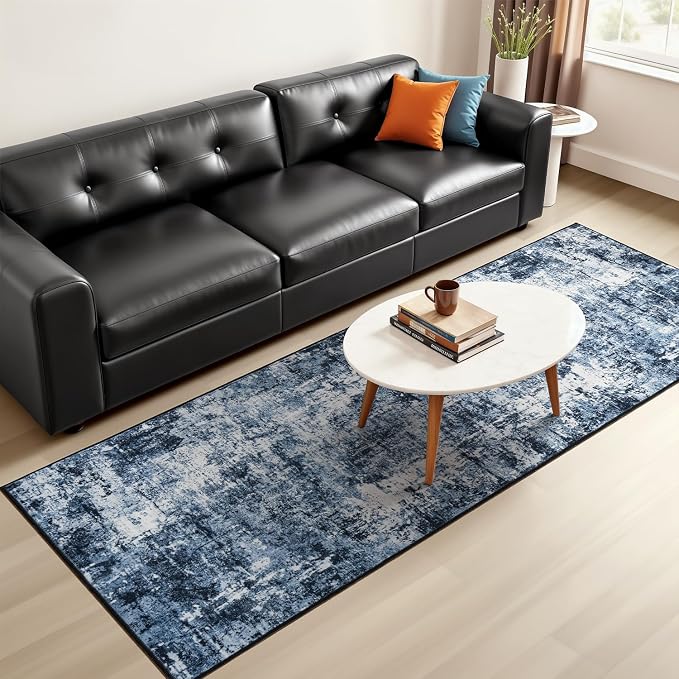 Rugflix 2x5 Runner Rug for Hallway, Washable Navy Blue Kitchen Runners | - Image 8