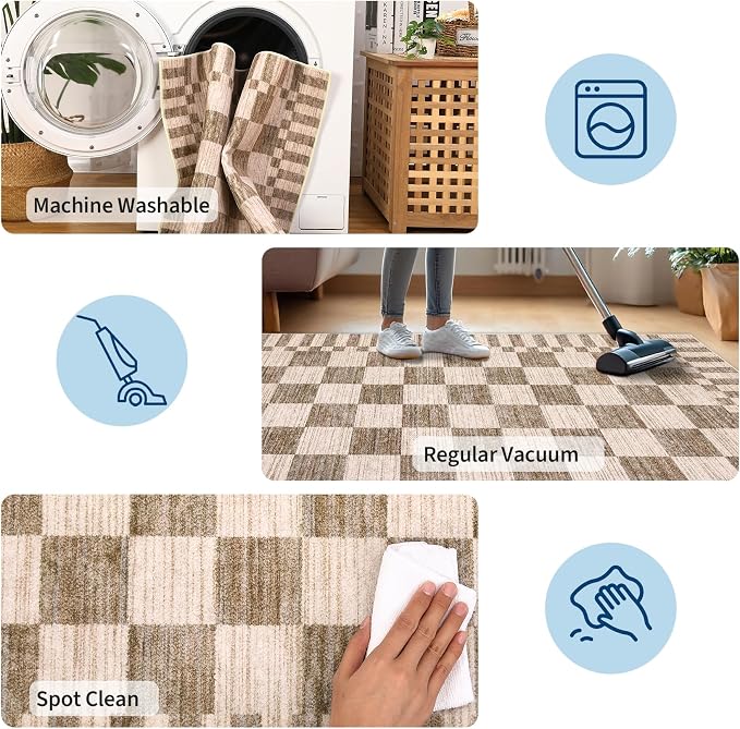 GarveeHome 9x12 Area Rugs for Living Room Washable Checkered Rug Bedroom | - Image 8