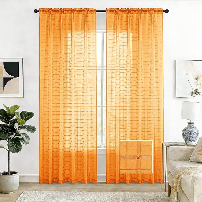 SpaceDresser Check Sheer Curtains 108 Inches Long by SpaceDresser
