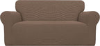 Easy-Going Stretch Loveseat Couch Covers Washable Brown | 1-Piece Loveseat by Easy-Going
