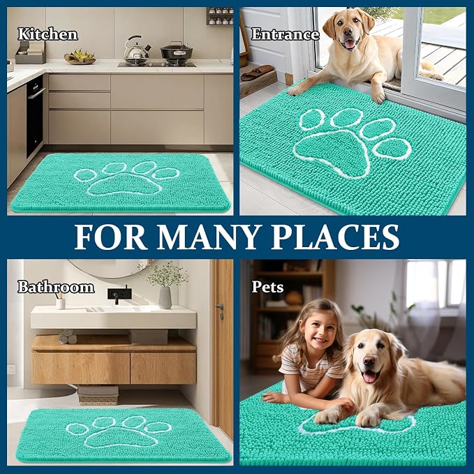 OLANLY Dog Door Mat for Muddy Paws 30x20, Paw Print Design Chenille Mud Mat | - Image 8