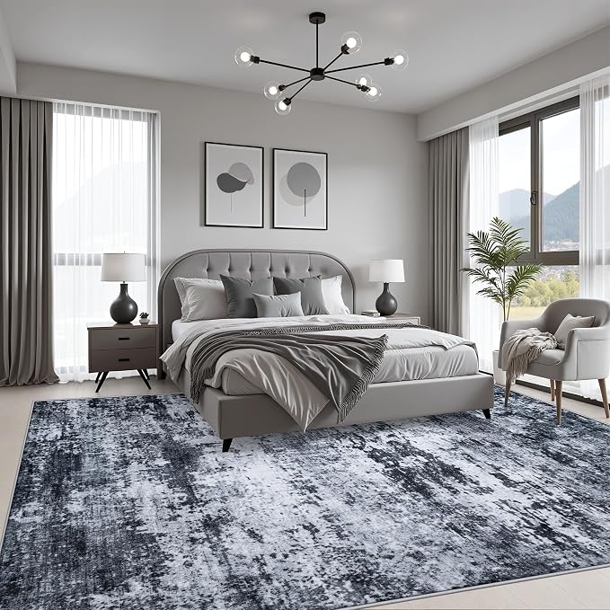 10x14 Area Rug Living Room: Modern Washable Indoor Carpet Black | - Image 3