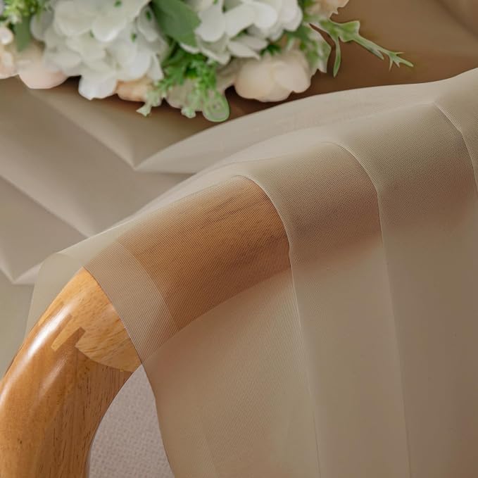 Chyhomenyc Sheer Taupe Curtains 90 inches Long 2 Panels, Light Filtering Soft - Image 3