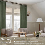 108 Inch Linen Memory Trained Pleated Curtains Olive Green - Image 2