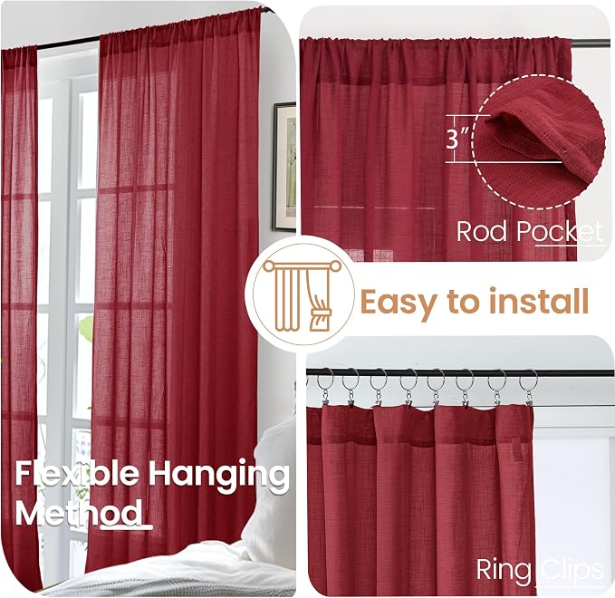 BGment Burgundy Curtains for Living Room 84 Inches Long 2 Panels Set, Linen - Image 6