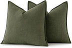 MIULEE Decorative Linen Euro Sham Pillow Covers 26x26 Dark Olive Green | Boho - Image 6