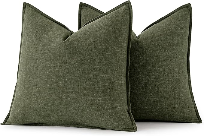 MIULEE Decorative Linen Euro Sham Pillow Covers 26x26 Dark Olive Green | Boho - Image 6