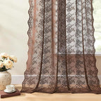 YJ YANJUN Vintage Lace Curtains 90 Inches Long-Victorian Floral Boho Brown - Image 4