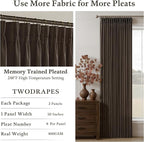 Pinch Pleated Dark Brown Light Filtering Flax Linen Curtains 96 Inches Long | - Image 5