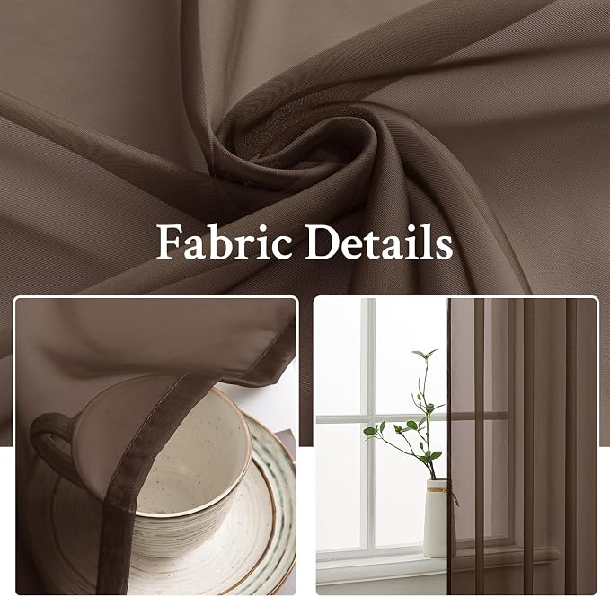MIULEE Chocolate Brown Sheer Curtains 54 X 72 Inches, 2 Panels | Voile Drapes - Image 3