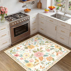 RELEANY Floral Washable Square 4ft Area Rug Beige/White/Orange | Flower Carpet - Image 6