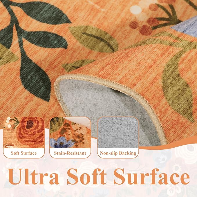 DUKINO 2x6 Runner Rug, Floral Washable Rug - Image 8