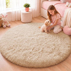 OLANLY Beige Round Rugs for Bedroom by OLANLY