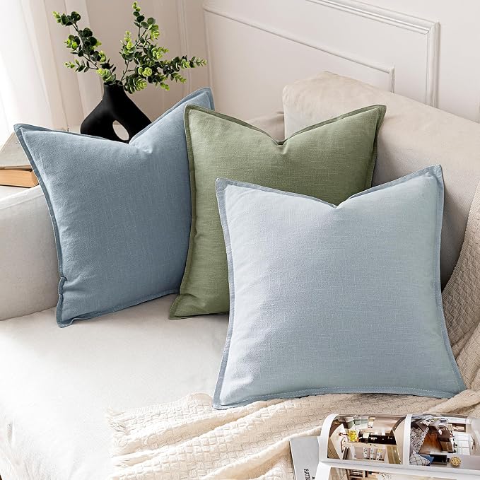 MIULEE Decorative Linen Euro Sham Pillow Covers 24x24 Sage Green | Boho - Image 4