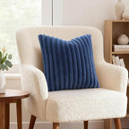decorUhome Fall Faux Fur Throw Pillow Covers 12x12 Set of 2 Navy Blue | - Image 4