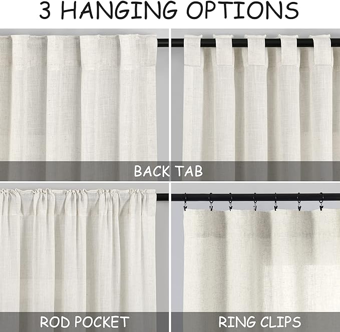 Linen Cream Curtains 228 Inch Extra Long - Image 2