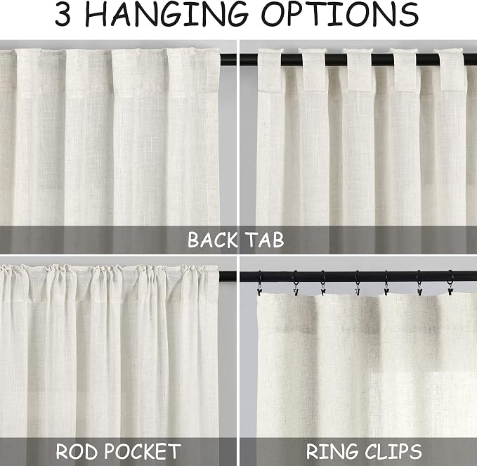 Cream Linen Curtains 67 Inch Length - Image 2