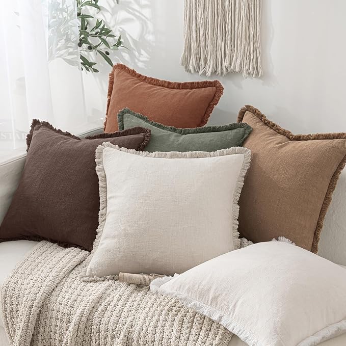 MIULEE Linen Decorative Fall Euro Throw Pillow Covers Dark Brown 26x26 | Set of - Image 5