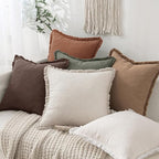 MIULEE Linen Fringe Decorative Fall Throw Pillow Covers Dark Brown 18x18 | Set - Image 5