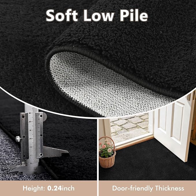 2x3 Black Solid Area Rug Washable Non-Slip Soft - Image 5