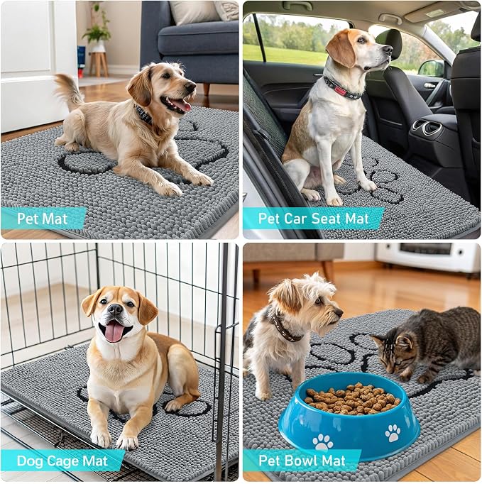 OLANLY Dog Door Mat for Muddy Paws 48x30, Paw Print Design Chenille Mud Mat | - Image 7