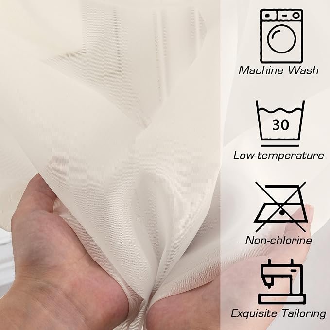 Cream Sheer Curtains 84 inches Long 2 Panels Set - Image 7
