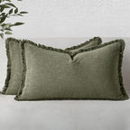 MIULEE Boho Linen Decorative Lumbar Throw Pillow Covers Olive Green 12x20 | Set by MIULEE
