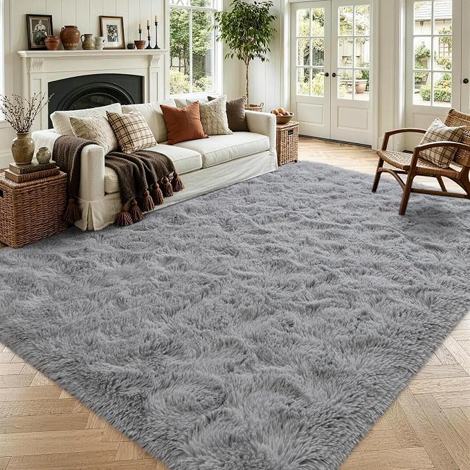 4x6 Grey Fluffy Soft Area Rug Non-Slip by ModernHomeDecor