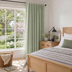 Faux Linen Total Blackout Sliding Door Curtains 96 Inches Long, Sage Green | - Image 6