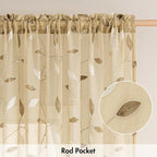 MIULEE Beige Sheer Curtains 2 Panels Embroidered Leaf Patterned, W52 x L84 | - Image 6