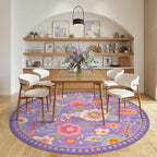 RELEANY Floral Washable Round 8ft Area Rug Purple/Pink | Flower Carpet Print - Image 3