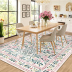 PLHXFR 6x9 Area Rug Living Room: Floral Washable Boho Carpet Pink Green | - Image 6