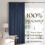 Navy Blue Pinch Pleated Full Blackout Linen 80 Inch Window Curtains | Room - Image 3
