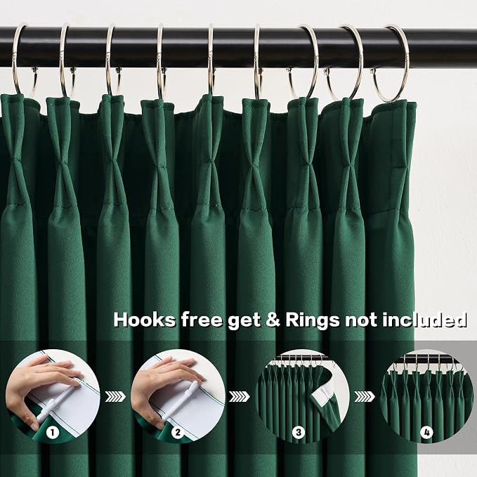 Dark Hunter Green Blackout Curtains 63 Inches Long, Christmas Home Decoration - Image 2