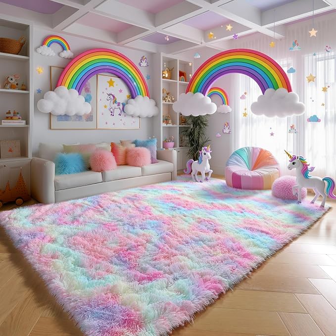 8x10 Rainbow Large Area Rug, Plush Rugs - Image 3