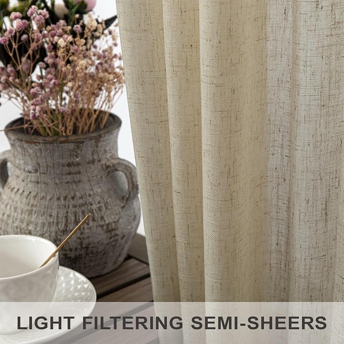Burlywood Birch Natural Linen Curtains 92 Inch Length 2 Panels Set Back Tab - Image 4