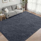 Area Rug Living Room Bedroom: 6x9 Fluffy Plush Shag Carpet Grey | - Image 2