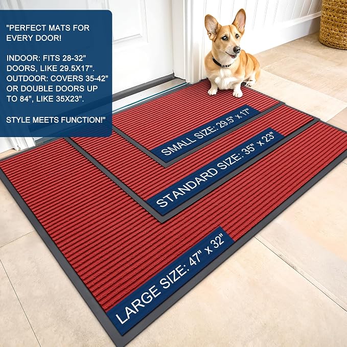 OLANLY 2-Pack Front Door Mats 71x23, Waterproof Heavy-Duty Doormats | Red - Image 2