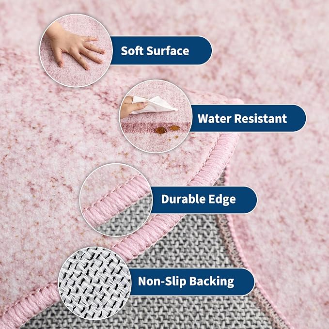 GarveeHome Scalloped Washable Area Rug 4x6 Small Entryway Rug Non Slip Pink | - Image 4